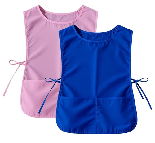 Large Smock Cobbler Apron for Men & Women, Adjustable Side Ties & 2 Pockets - color: Blue+pink