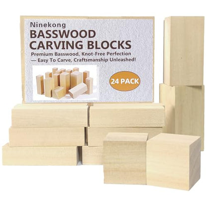Ninekong 24PCS Basswood Carving Blocks with 3 Sizes，Whittling Wood Carving Kit,Soft Basswood for Carving(4"x1"x1",4"x2"x2",2"x2"x2") - size: 24 pieces in 3 sizes