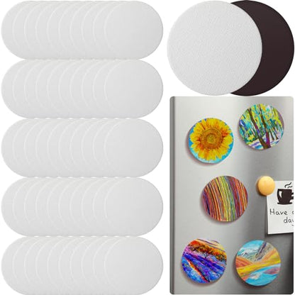 Engrowtic 50 Pcs Magnetic Painting Canvas Panel Mini Canvas Boards for Painting Mini Tile Art for Fridge Locker Art Crafts DIY(2.5 in,Round) - size: 2.5 in, style: Round