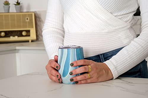 CHILLOUT LIFE 12 oz Stainless Steel Wine Tumbler with Lid - Double Wall Vacuum Insulated Wine Cup Glass Keeping Cold & Hot for Coffee, Champagne, Cocktails, Ice Cream - color: Ocean Marble, style: 1 Pack
