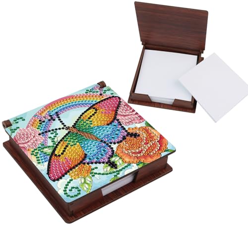 Diamond Painting Kit memo Box, Diamonds Art DIY Rainbow and Butterfly Patterns Sticky Note Box Special Shape Drill, with 160 Sticky Note, Ideal for Home Office Supplies, Handicrafts, Holiday Gifts - color: Rainbow and Butterfly