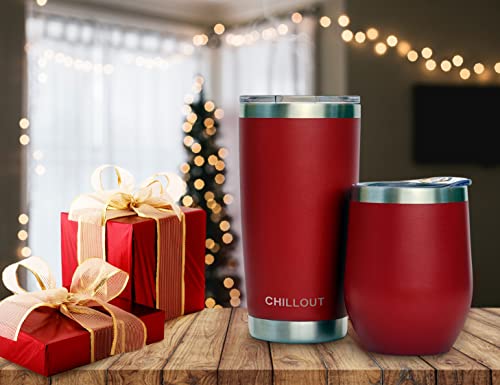 CHILLOUT LIFE 12 oz Stainless Steel Wine Tumbler with Lid - Double Wall Vacuum Insulated Wine Cup Glass Keeping Cold & Hot for Coffee, Champagne, Cocktails, Ice Cream - Powder Coated Red - color: Cherry Red, style: 1 Pack