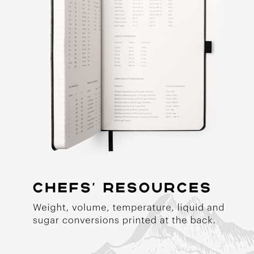 Stone Journal Chef Notebook – 13 × 21 cm Waterproof Paper, 144 Pages, Half Lined & Half Blank, Vegan Leather Hardcover, Kitchen Conversions, Premium Journal (Black) - color: Black