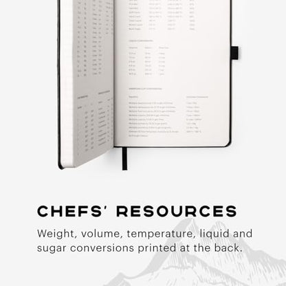 Stone Journal Chef Notebook – 13 × 21 cm Waterproof Paper, 144 Pages, Half Lined & Half Blank, Vegan Leather Hardcover, Kitchen Conversions, Premium Journal (Black) - color: Black