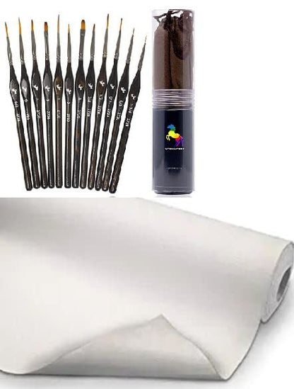 VViViD Double Primed Cotton Canvas 36 Inch Wide Roll Bundle! (10 Foot x 36 Inch) Includes Paint Brush Set! J-0