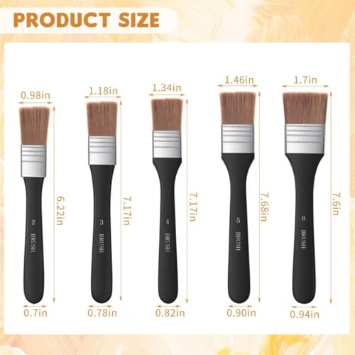 5Pcs Wide Flat Paint Brushes, Acrylic Craft Paint Brushes, Soft Assorted Sized Craft Brushes, Nylon Chip Brushes, Varnish Brush Art Paintbrush Sets for Oil Canvas Gesso