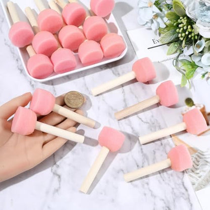 40Pcs 1.2 Inch Round Sponges Brush Set Paint Sponge with Wooden Handle Pink Circle Foam Stippling Stenciling Decorating Tools Daubers Paint Brushes for Staining Painting DIY Art Crafts Adult - style: Style 3