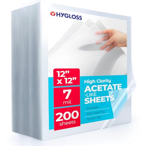 Hygloss 12" x 12" Acetate Paper - 7 Mil Clear Acetate Sheets for Crafts Projects, Cricut Stencil Sheets, Classroom Stencil Sheets, Reusable Transparent Clear Plastic Sheet (Not for Printers) 200 Pack - size: 12 x 12 inch, style: 200 Sheets