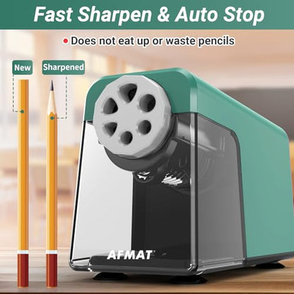 AFMAT Heavy Duty Electric Pencil Sharpener, 6 Holes, Auto Stop Pencil Sharpeners for 6-11mm Pencils, Classroom Electric Sharpener for Artists, 7000 Sharpenings, Save Pencils, PSX1 - color: Green