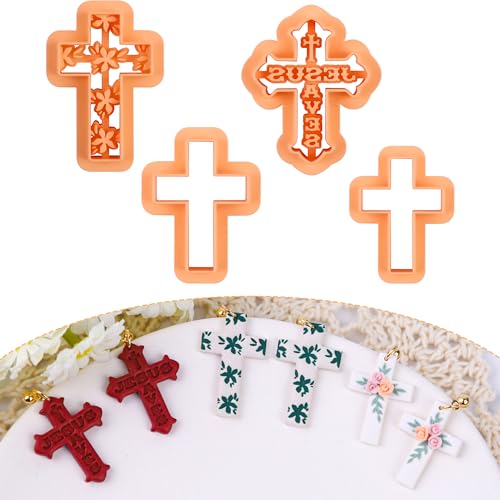 Puocaon Cross Polymer Clay Cutters - Christian Cross Clay Cutters for Polymer Clay Earrings Jewelry, Jesus Saves Cross Clay Cutters, Flower Christian Cross Polymer Clay Cutters for Earrings Jewelry