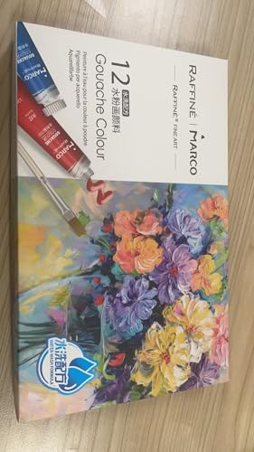 Gouache Paint Set, 12 Professional Colors, Fine Art Quality with Paint Brush, Matte Finish, Water-Soluble for Canvas and Paper, 0.4 fl oz Tubes in Storage Box