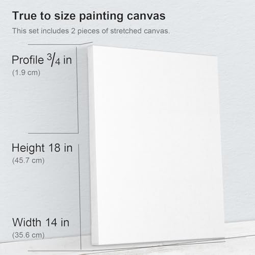 PHOENIX 14x18 Inch 2 Pack Artist Canvas - Large Stretched Canvases for Painting - 3/4 Inch Profile, 100% Cotton 11 Oz. Gesso Primed White Blank Professional Canvas Oil & Acrylic Paints - size: 14"x18", style: Traditional