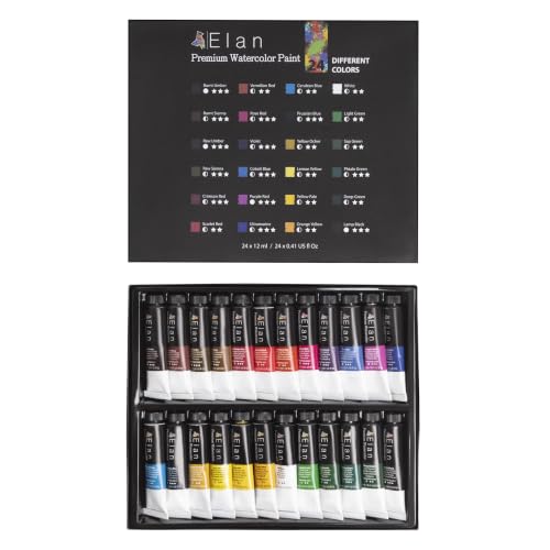Elan Professional Watercolor Paint Set, 24 Liquid Watercolor Paint Tubes 0.4fl oz, Mini Tubes for Canvas & Crafts, Art Paints for Adults - color: Watercolor, style: 24x0.4 Oz