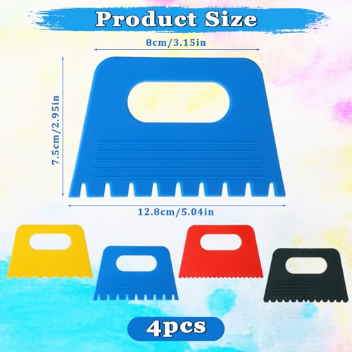 4 Pack Textured Art Tools for Plaster Plastic Paint Scraper Tool, Art Paint Scraper Kit DIY Graffiti Oil Painting and Drawing Play for Texture Arts on Canvas Putty Pottery Acrylic