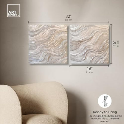 Art Remedy Silver Waves Set Canvas Set of 2 Earth Tone Abstract, Gallery Wrapped, 16 x 16 - color: Gallery Wrapped, size: 16" x 16"