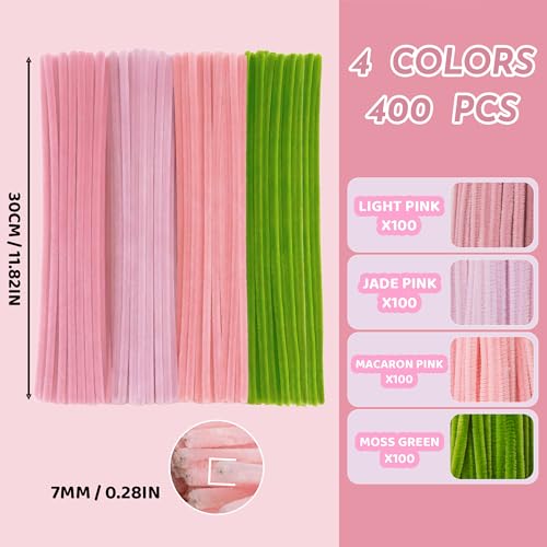 Upgraded 2026 Pipe Cleaners Craft Kit: 400-Piece DIY Flower Making Supplies with Exclusive Color Palette | Includes Chenille Stems, Floral Wire, Gardening Tape, Stamen & Ribbon for Kids Arts & Crafts - color: pink