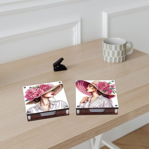 JISHSHAY 2 PCS Diamond Art Note Box Beautiful Woman Diamond Painting Memo Boxes Gem Painting Gem Art Memo Pad Holder Mosaic Kits for Adults Embroidery Kit Note Pad Holder, Contains 120 Sheets of Paper - color: Woman 3