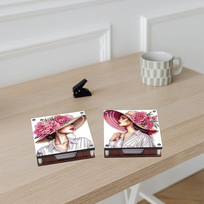 JISHSHAY 2 PCS Diamond Art Note Box Beautiful Woman Diamond Painting Memo Boxes Gem Painting Gem Art Memo Pad Holder Mosaic Kits for Adults Embroidery Kit Note Pad Holder, Contains 120 Sheets of Paper - color: Woman 3