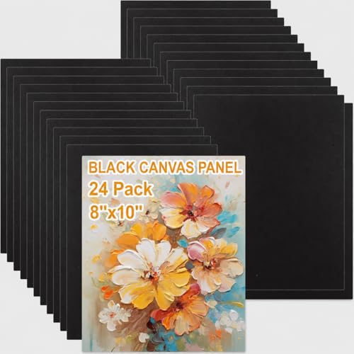 24PCS Black Canvas for Painting 8x10 Black Canvas Panels for Painting, Drawing and Art Supplies, Blank Small Canvases for Painting Acrylics Oil Watercolor Tempera Paints - size: 8x10 Inch
