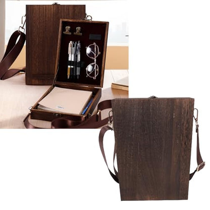 Wood Postman Bag Messenger Box with Hinged Lid Front Clasp Retro Portable Artist Tool Storage Sketch Art Easel for Painting Brown