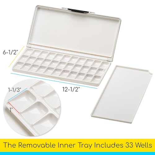 MEEDEN Watercolor Palette with Lid: 33 Wells Airtight Folding Paint Palette with Large Mixing Tray - Empty Acrylic Painting Art Pallet 12.5''x 6.5'' Grey - color: Gray