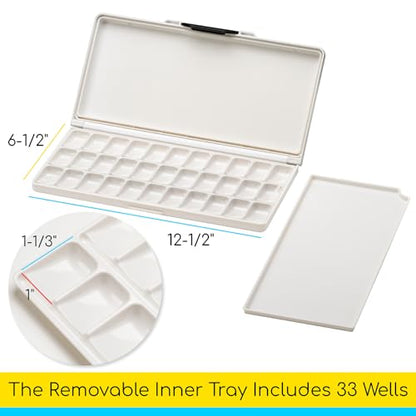 MEEDEN Watercolor Palette with Lid: 33 Wells Airtight Folding Paint Palette with Large Mixing Tray - Empty Acrylic Painting Art Pallet 12.5''x 6.5'' Yellow - color: Yellow