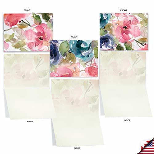 The Best Card Company - 10 Boxed Note Cards with Flowers - Blank Assorted Floral Notecards Bulk (4 x 5.12 Inch) - Lush Blooms M6591OCB - style: Lush Blooms