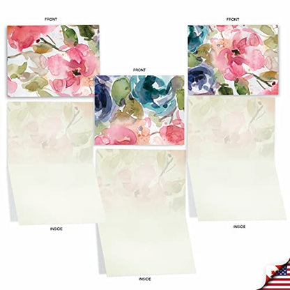 The Best Card Company - 10 Boxed Note Cards with Flowers - Blank Assorted Floral Notecards Bulk (4 x 5.12 Inch) - Lush Blooms M6591OCB - style: Lush Blooms