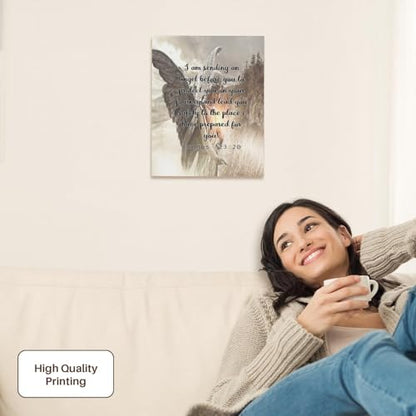 3dRose Bible quote from Exodus 23 on angel background Museum Grade Canvas Wrap 11x14 - size: 11"L x 14"W