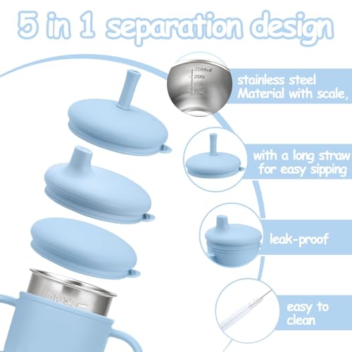 2PCS Stainless Steel Sippy Cups for Toddlers1-3, Baby Straw Cups for 6+Month Old with Travel Lid, Silicone Straw, Replacement Straw & Cleaning Brush-8oz Toddler Cups Spill Proof Set (Blue+Green) - color: Green/Blue