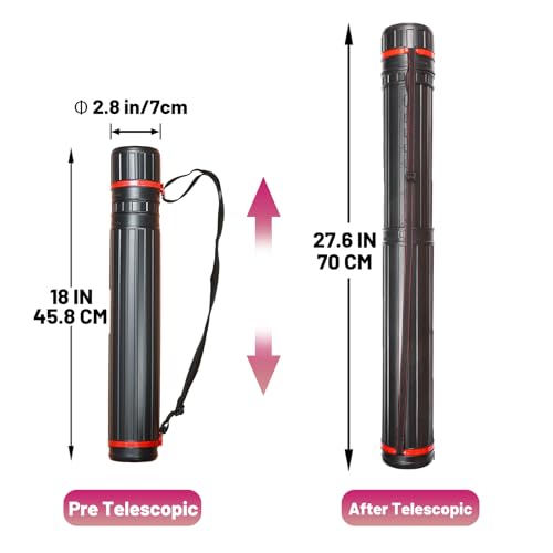 1 Pack Extendable Poster Tube Art & Poster Transport Tube, 17” to 27” Adjustable Poster Roll Tube with Shoulder Strap, Portable Poster Mailing Tube Blueprint Holder for Artworks Drafting Scrolls