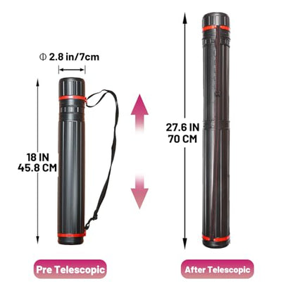 1 Pack Extendable Poster Tube Art & Poster Transport Tube, 17” to 27” Adjustable Poster Roll Tube with Shoulder Strap, Portable Poster Mailing Tube Blueprint Holder for Artworks Drafting Scrolls