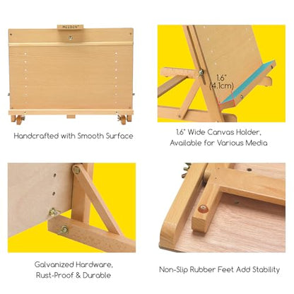 MEEDEN Large Drawing Board Easel, Solid Beech Wooden Tabletop H-Frame Adjustable Easel Artist Drawing & Sketching Board for Artists, Teens & Painters, Holds Canvas up to 23" high
