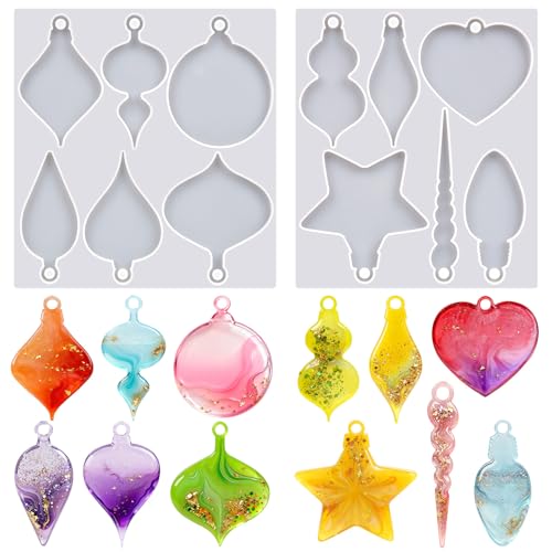 2 Pcs Christmas Pendant Silicone Molds, Christmas Epoxy Resin Molds, Xmas Ornament Resin Mold for DIY Art Craft, Jewelry Accessories, Xmas Pendant Decorations - color: Christmas Pendant