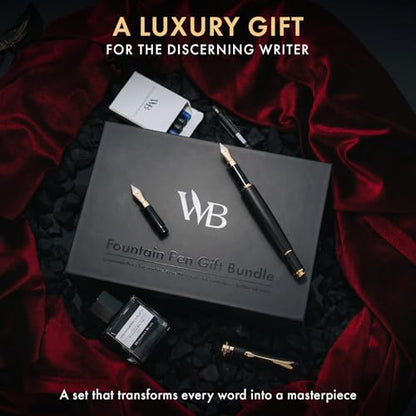 Wordsworth & Black Fountain Pen Set, Luxury Bamboo Wood - Medium Nib, Extra Fine Nib, Gift Case; 25ML Black Ink Bottle, 6 Ink Cartridges, Refill Converter - Calligraphy, Writing [Black Wood] - color: Black Wood