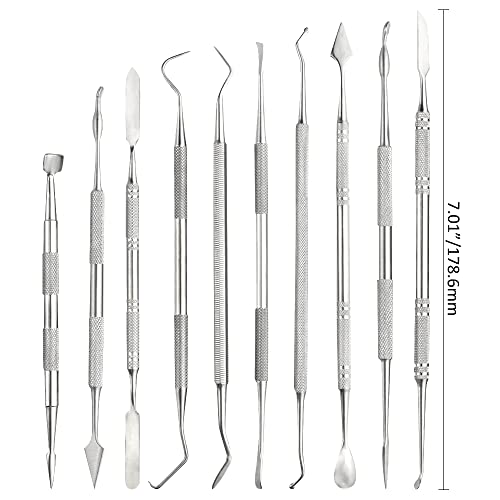 TOVOT 10PCS Stainless Steel Clay Sculpting Tools Metal Sculpting Tools Double-Side Clay Modeling Tools Wax Carving Tools (Silver-2) - color: Silver-2