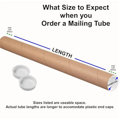Mailing Tubes with Caps, 2 in x 24 in - 1 Pack - Kraft - for Shipping, Packing, Bulk Round Packaging, Cardboard Mailers, Poster, Art Prints, Maps, Blueprint