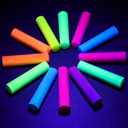 Feifeiya 30 Pcs Glow in the Dark Chalk Under Blacklight, 6 Neon Colors Washable Dustless UV Sidewalk Chalk for Black Light Party Playground Chalkboard Birthday Gift and Outdoor Drawing (Cylindrical) - style: Cylindrical