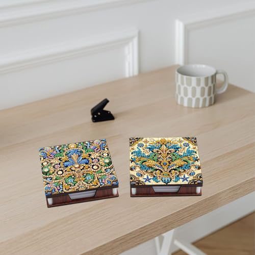 2 PCS Diamond Art Note Box Flower Diamond Painting Note Pad Holder Mandala Gem Painting Gem Art Memo Boxes Mosaic Kits for Adults Embroidery Kit Memo Pad Holder, Contains 120 Sheets of Paper - color: Flower 4