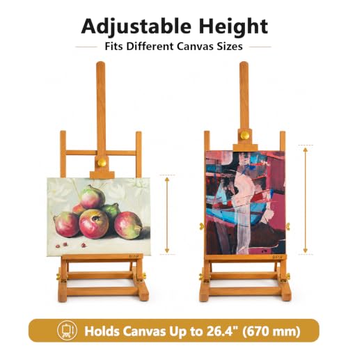 DJAR H- Frame Tabletop Painting Easel, Adjustable Solid Beech Wood Desktop Art Easel, Hold Canvas Up to 27.5", Assembly-Free Art Stand for Artist, Student, Natural - style: Natural