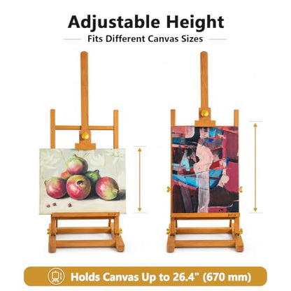 DJAR H- Frame Tabletop Painting Easel, Adjustable Solid Beech Wood Desktop Art Easel, Hold Canvas Up to 27.5", Assembly-Free Art Stand for Artist, Student, Natural - style: Natural