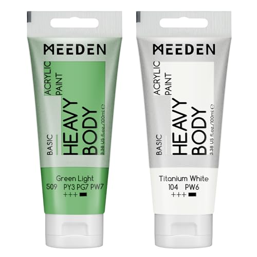 MEEDEN Acrylic Paint Green Light: 100ml/3.38oz Heavy Body Acrylic Paint Tube Bundled with Additional Titanium White Color for Art Craft Painting - color: Green (light), size: 2 Tubes