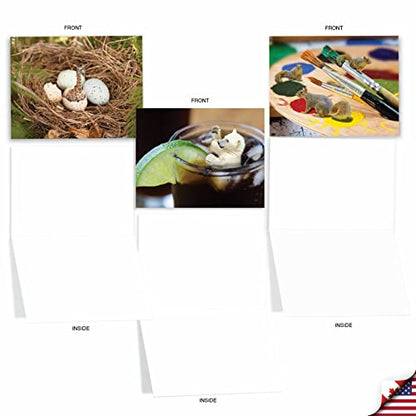 The Best Card Company - 10 Adorable Note Cards Blank (4 x 5.12 Inch) - Wildlife and Animal, Assorted Boxed Set - Minimals M6449OCB - style: Minimals