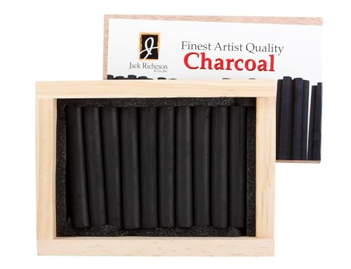 Yarka Extra Smooth Medium Soft Non-Toxic Pressed Charcoal Stick, 4-3/8 x 7/16 in, Black, Pack of 10