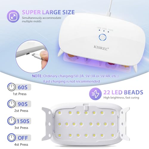 KISREL UV Resin Jewelry Making Kit, 200g Crystal Clear UV Resin Kit with Light - 22 LED UV Beads, Large UV Lamp Resina Starter Kit for Keychain, Earring, DIY Crafts - size: UV200g+22Lamp Beads
