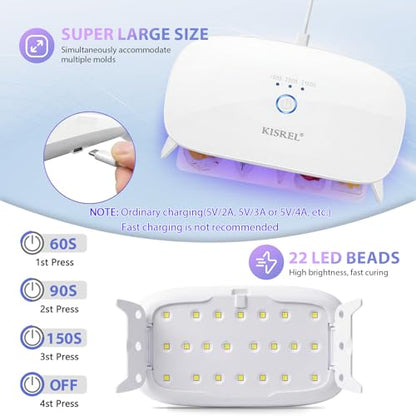 KISREL UV Resin Jewelry Making Kit, 200g Crystal Clear UV Resin Kit with Light - 22 LED UV Beads, Large UV Lamp Resina Starter Kit for Keychain, Earring, DIY Crafts - size: UV200g+22Lamp Beads