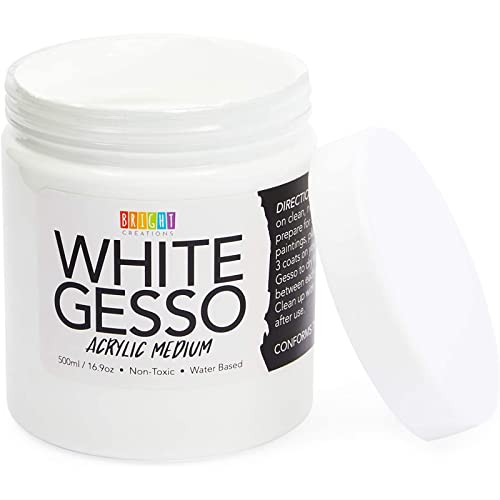 Bright Creations Gesso for Mixed Media - Acrylic Gesso White Primer for Canvas & Wood - Fast-Drying Smooth Base for Canvas Painting & Acrylic Paint Medium - 16.9 Fl Oz, White, Pack of 1
