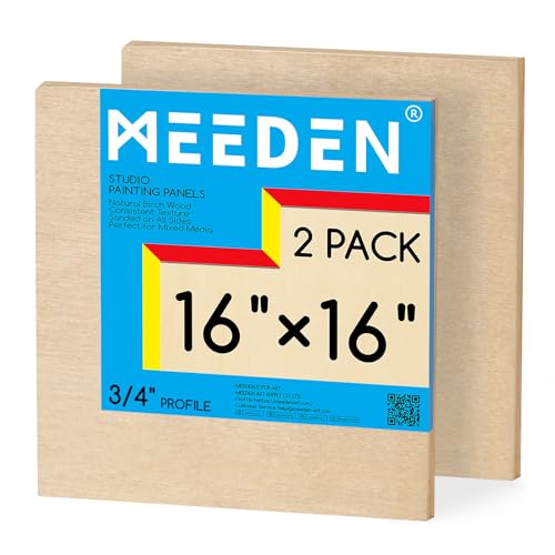 MEEDEN Unfinished Wood Canvas Board: 3/4” Deep 16x16” Wooden Canvas Panel Pack of 2 - Blank Cradled Wood Art Board for Painting - size: 16"x16"- 2 Pack