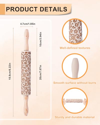 eZAKKA Clay Modeling Pattern Rollers Kit, Wooden Polymer Clay Texture Roller for Pottery, Ceramics & DIY Handcrafts, Style 3 - size: Style 3