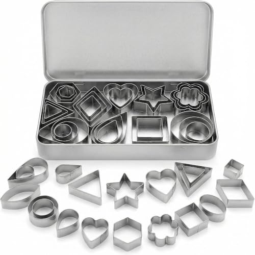 30Pcs Mini Cookie Cutter Set with Storage Case, Stainless Steel Small Cutters, Safe for family use – Assorted Geometric Shapes & Sizes, Ideal for Cookies, Fruits, Fondant and Clay Crafts